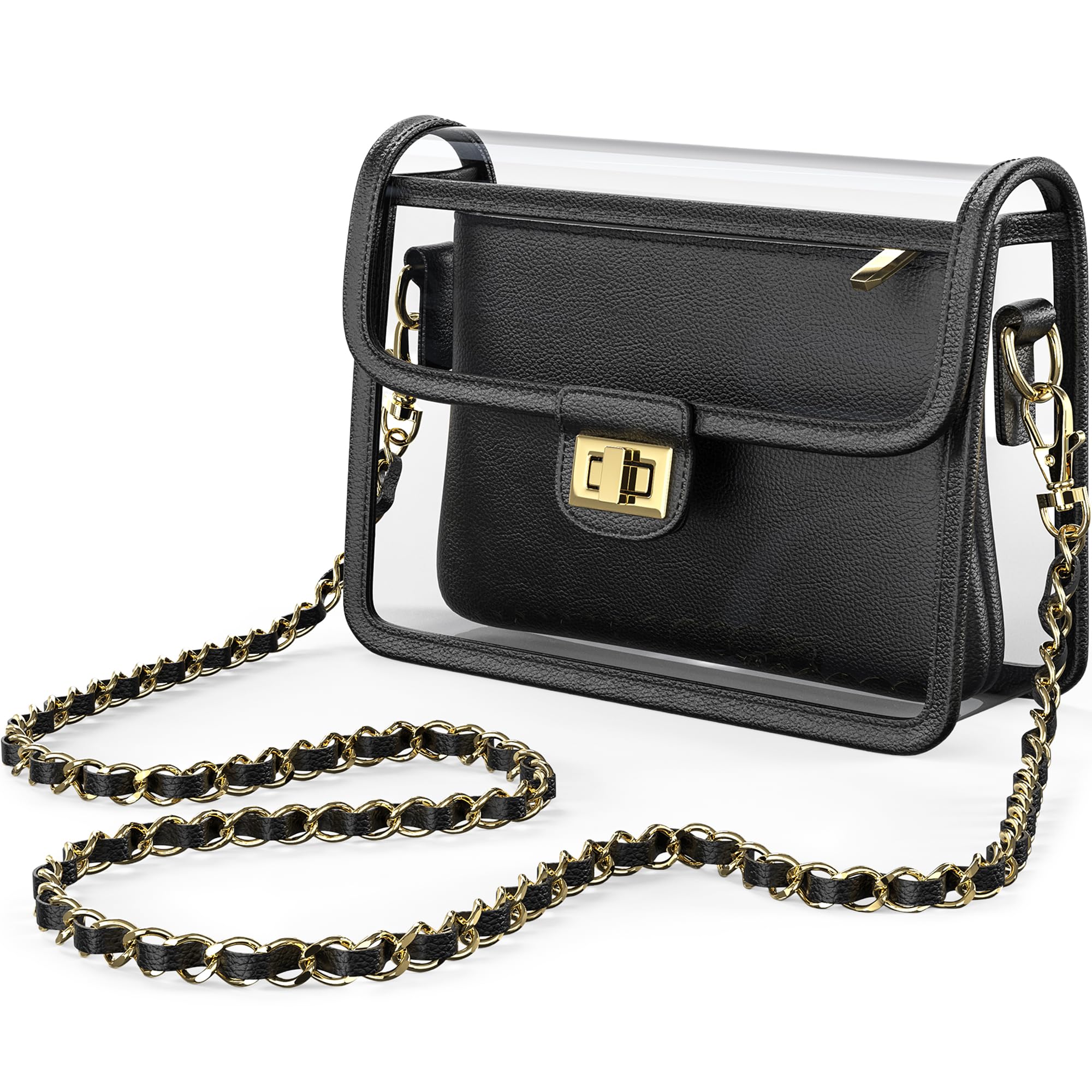 VOULEZVUE Clear Crossbody Purse for Women Stadium Approved, Anti-Yellowing UV TPU Luxury Bag with Wallet Insert & Chain Strap
