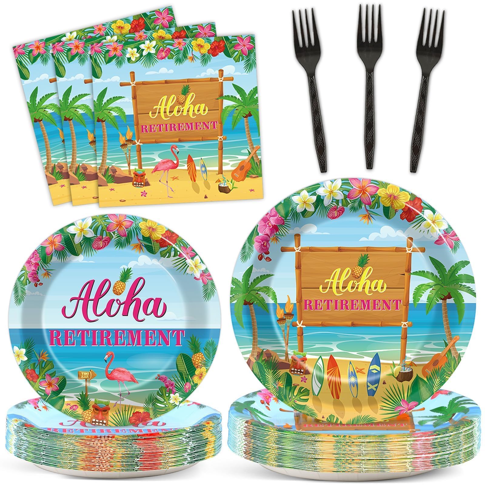 Tropical Hawaiian Luau Happy Retirement Party Decorations Aloha Retirement Party Plates Napkins Beach Paper Plates Summer Aloha Disposable Dinnerware