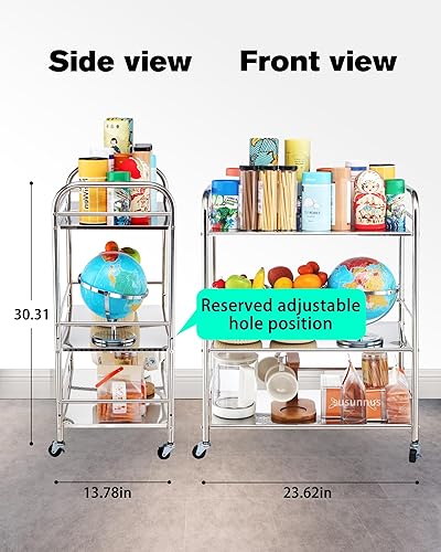 Miniatura 6 de susunnus Carrito de acero inoxidable con ruedas de 3 niveles, carrito de cocina de acero inoxidable, carrito de utilidad, carrito de metal con