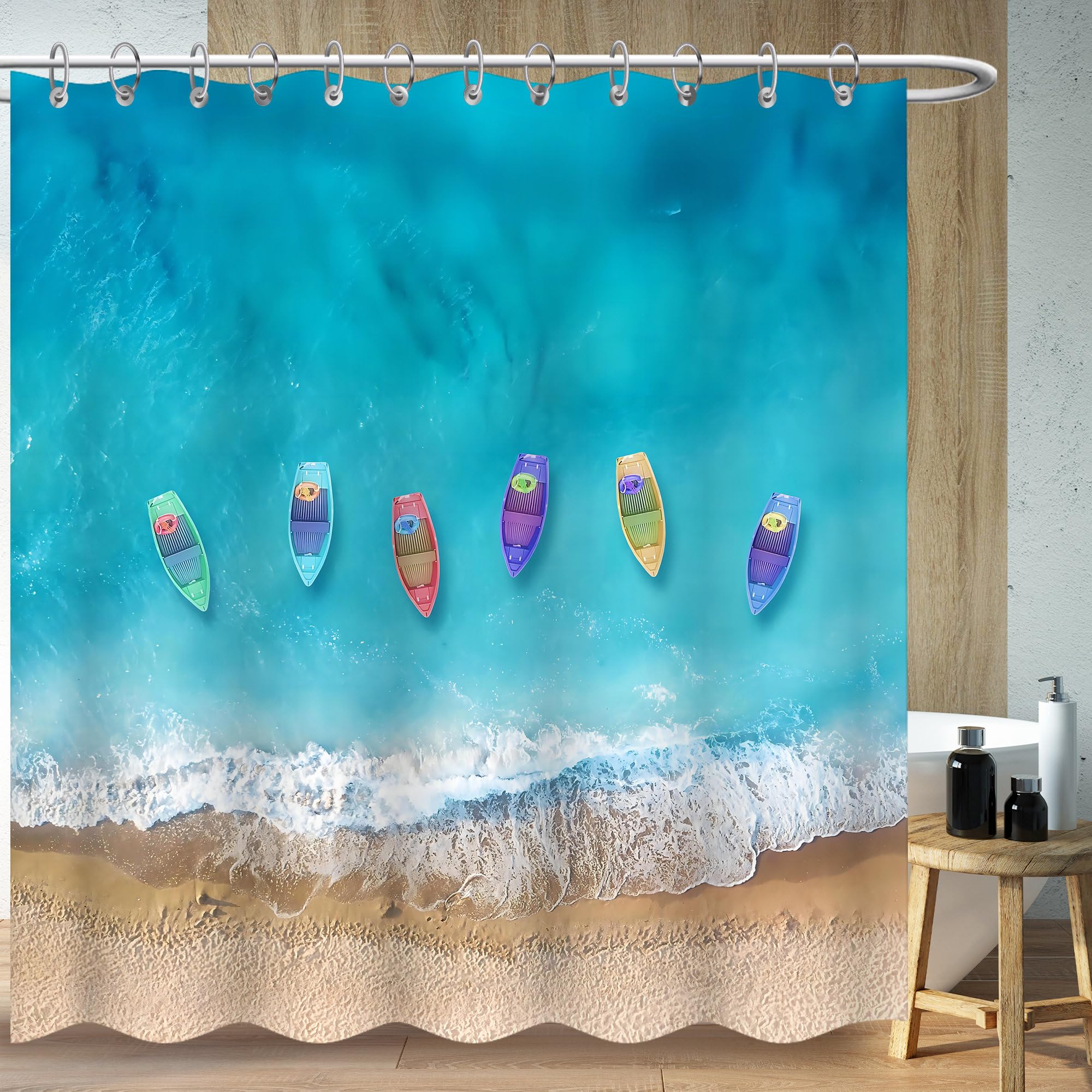 LMYCHENG Summer sunny beach art Shower Curtains, Sea surfing Bathroom Curtains Minimalist Bath Decor, Waterproof Curtain With Hook(153x153cm/60x60in(WxH)/)