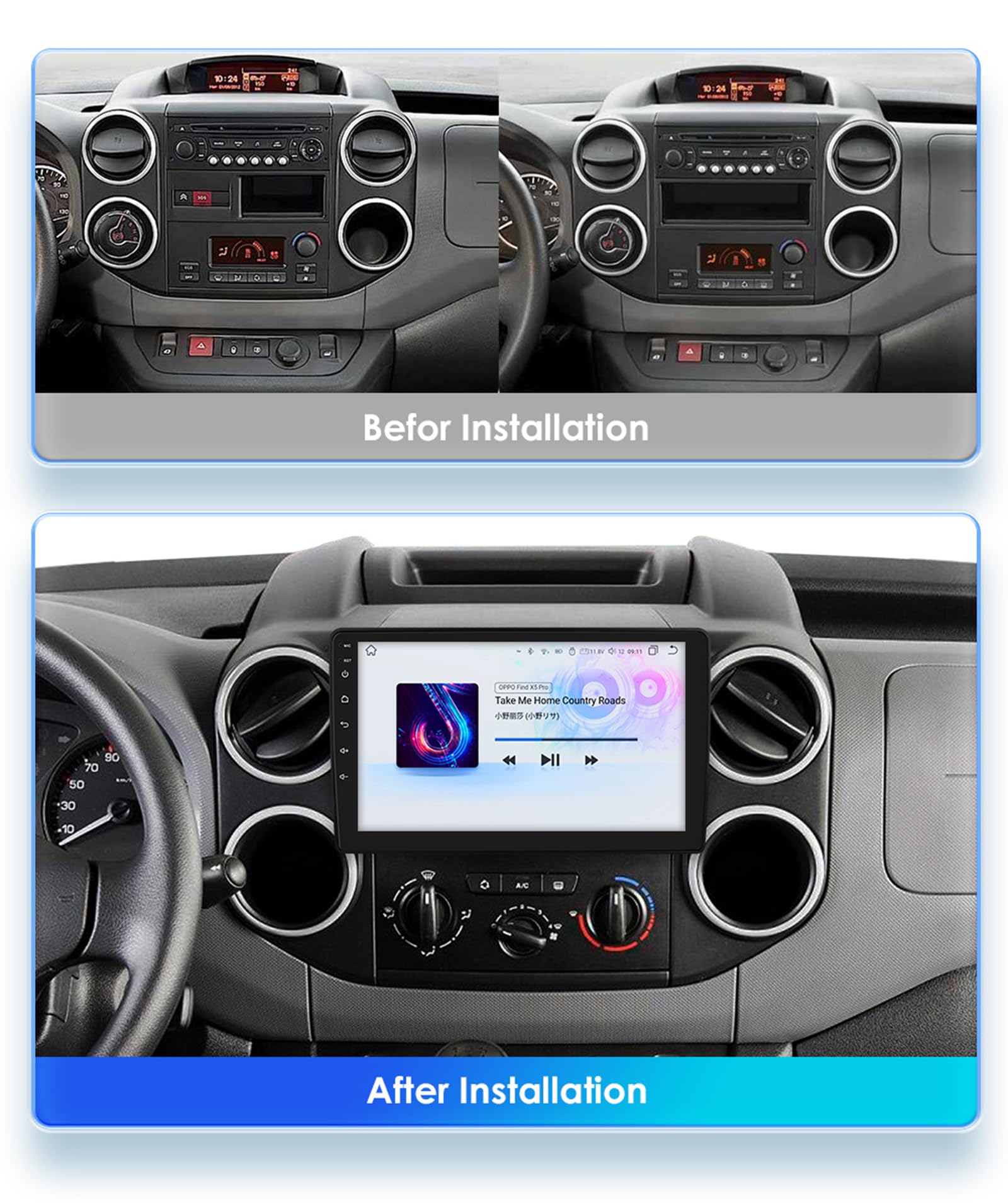 M150s~2/64gb,Android 15 Radio 2 Din Stereo z 4G WiFi Carplay Android Auto dla Berlingo B9/Partner 2008-2019 Upgrade Touch Screen GPS Navi 9'' MP5 Multimedia Odtwarzacz wideo FM BT Odbiornik