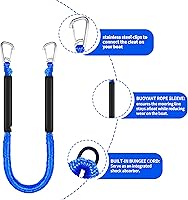 Vista 4 de Líneas de muelle elástico de 4 pies para barco, cuerdas de amarre de muelle, dos ganchos (azul, 4 pies)