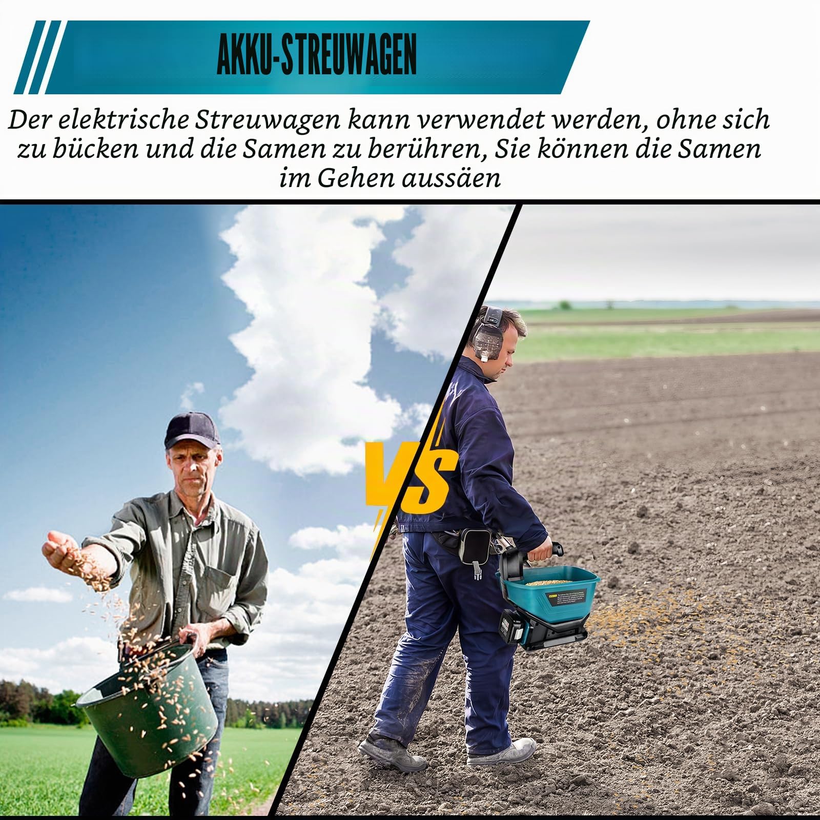 Salzstreuer für Makita 18 V LXT Li-Ion-Akku, handlicher Samen- und Dünger-Streuer Ganzjährige Abdeckung für Grassamen, Steinsalz, Eisschmelzen (nur Werkzeug)