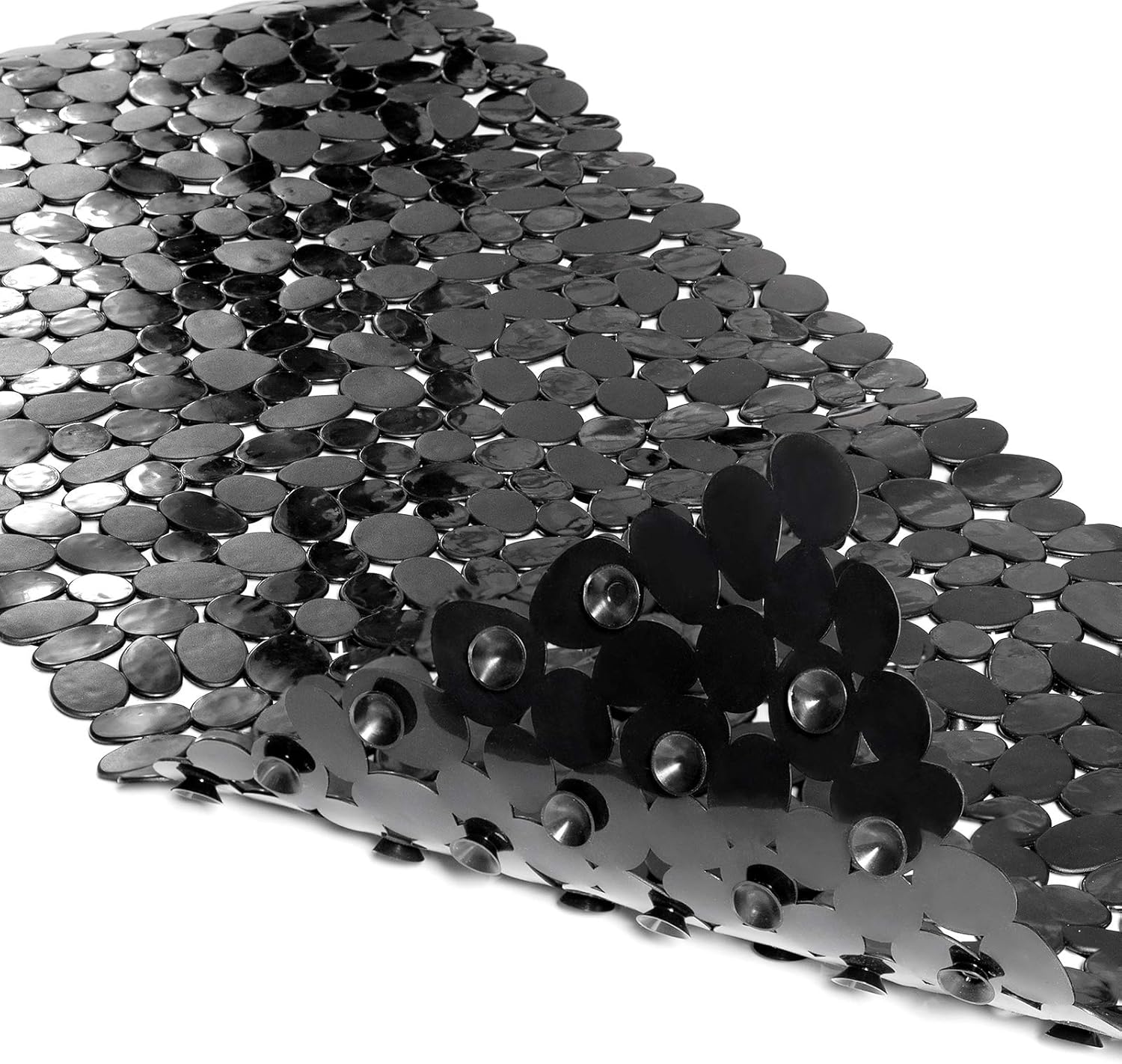 Bath Tub and Shower Mats, Non-Slip Pebble 35 x 16 Inches Machine Washable Bathtub Mat with Drain Holes, Suction Cups for Bathroom (Black)