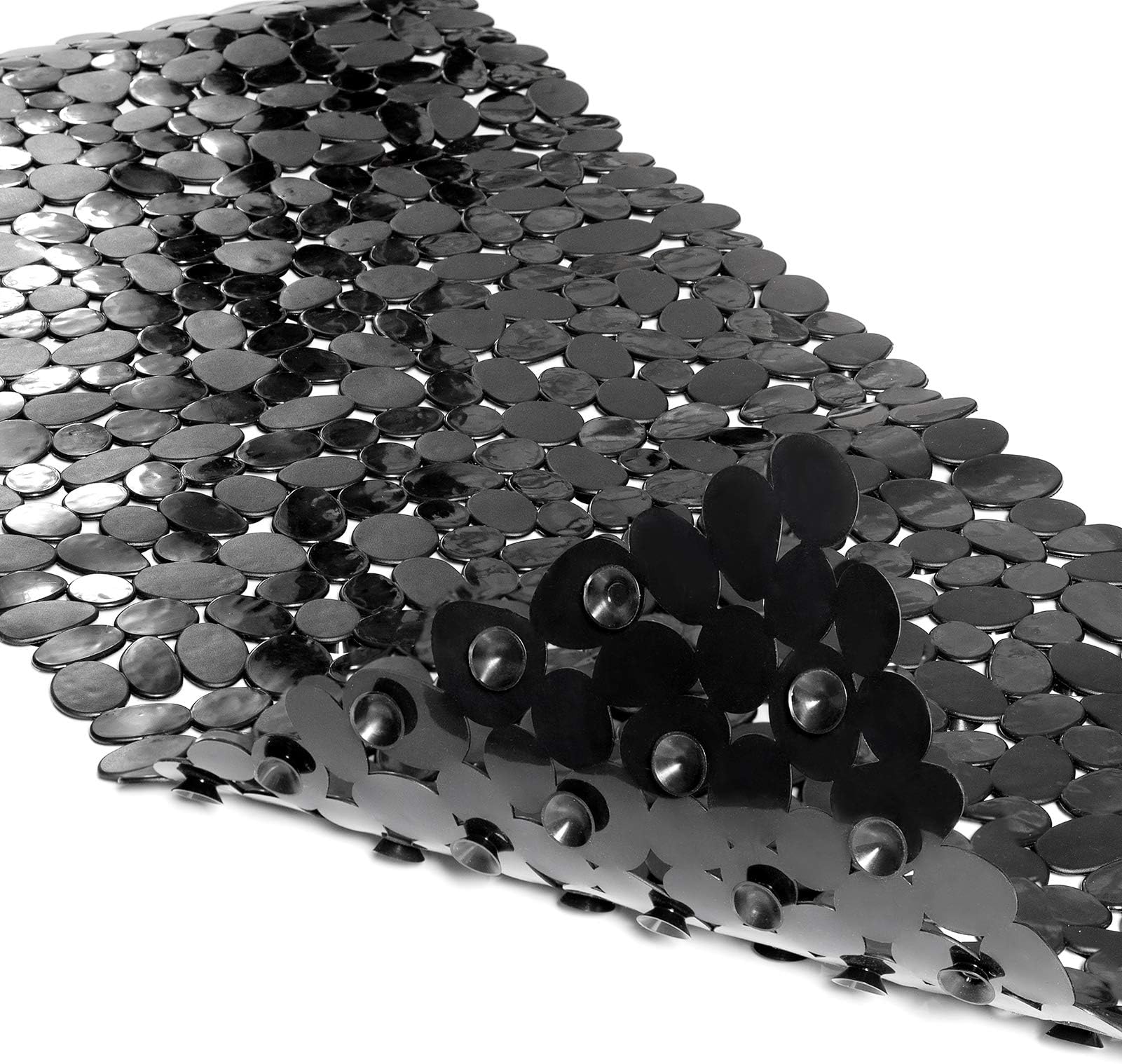 Bath Tub and Shower Mats, Non-Slip Pebble 35 x 16 Inches Machine Washable Bathtub Mat with Drain Holes, Suction Cups for Bathroom (Black)
