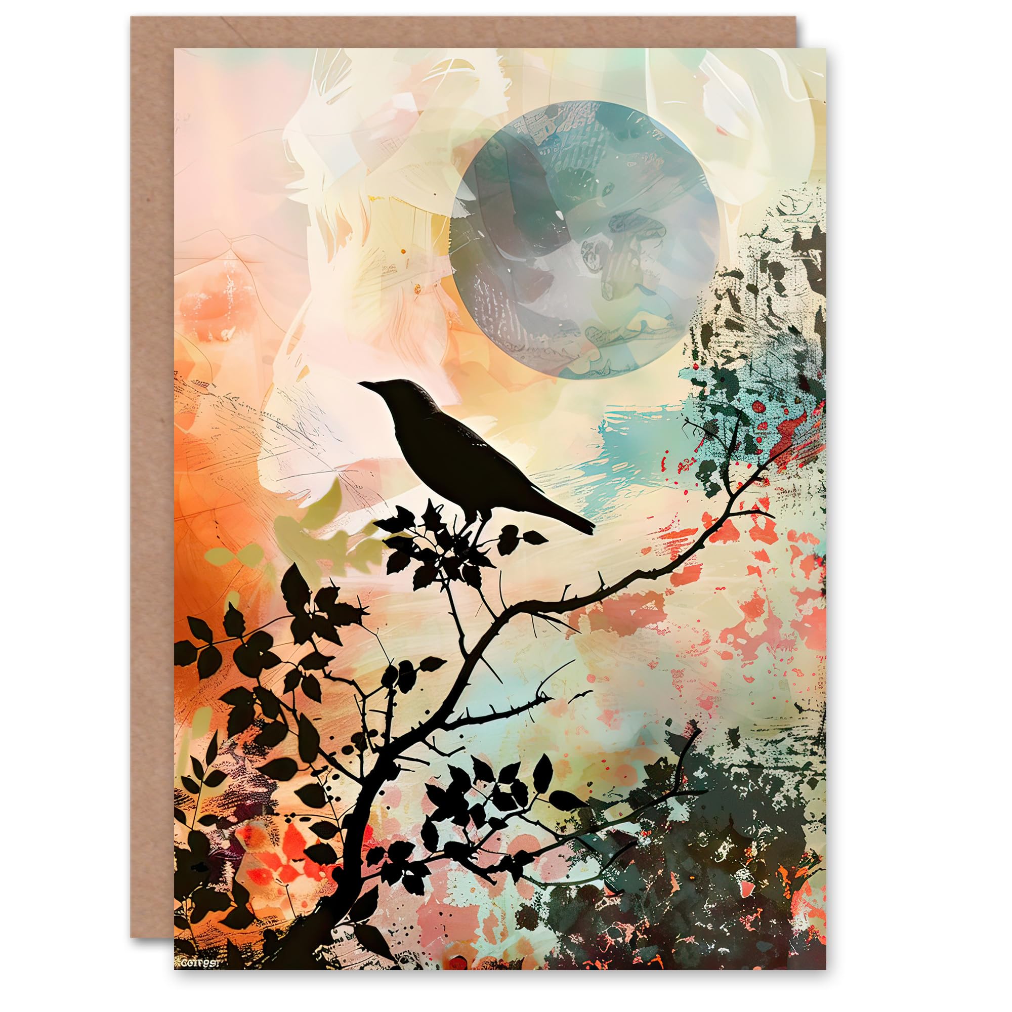 Artery8 Greeting Card Bird in Tree Sunset Artwork Calm Peaceful Nature Blank For Him Or Her Art Birthday Card