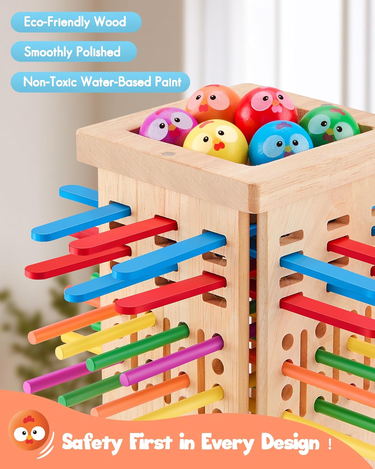 Montessori Toys Wooden Board Games for 3 4 5 6 Years Old, 34 Colorful Wooden Sticks Fine Motor Skills Toy for Kids 4-6, Math&Counting Learning Toy Family Games for Girls Boys 3 Year Olds Gift Ideas