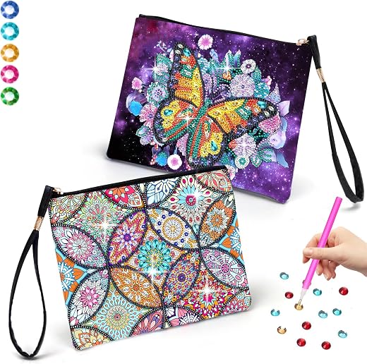 YAOYIN Diamond Painting Children, Craft Set Children from 6 7 8 9 10 Years, Craft Set Girls 6 7 8 9 10 Years, Girls Gift 6-12 Years, 2 Pieces Diamond for Boys 6-10 Years Small Cosmetic Bag