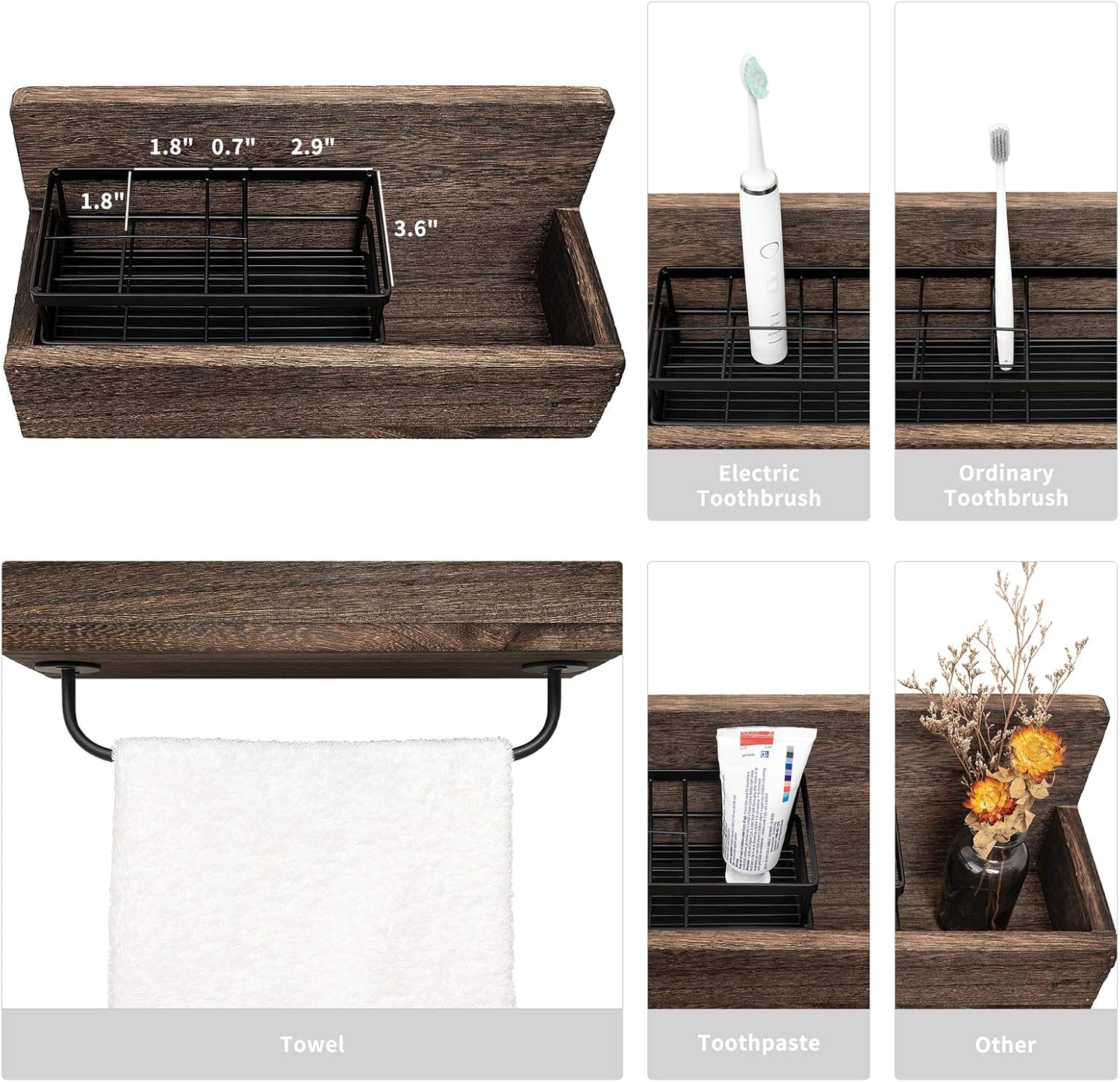 Dahey Wall Mounted Toothbrush Holder and 2 Pcs Woven Paper Rope Toilet Paper Storage Basket for Organizing, Bathroom Living Room Bedroom Home Decor