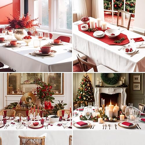 Miniatura 3 de Aocoz Manteles rectangulares de 90 x 132 pulgadas, 1 paquete de mantel blanco, lavable, decorativo, de lino y poliéster, para mesa de comedor,