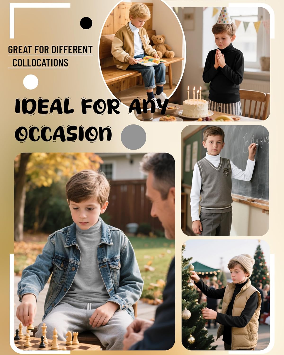 3 Pack Boys Turtleneck Tops Kids Long Sleeve Shirts Turtle Neck Pullover Undershirt Youth Basic Layer Warm Tops - Image 6