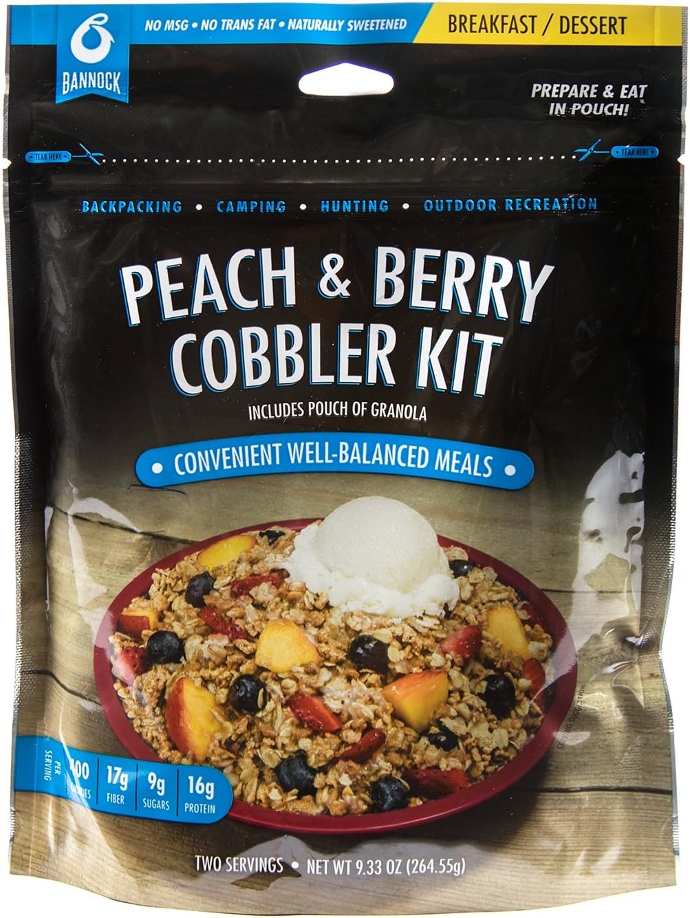Peach & Berry Cobbler - 6 Pouches - 15 Servings - Freeze Dried Camping, Hiking & Backpacking Dessert - Cook in Pouch Camp Treat