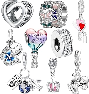 awaFanee 9 Pack Plated Silver Spacer Beads Charms fit Bracelet Dangle Set