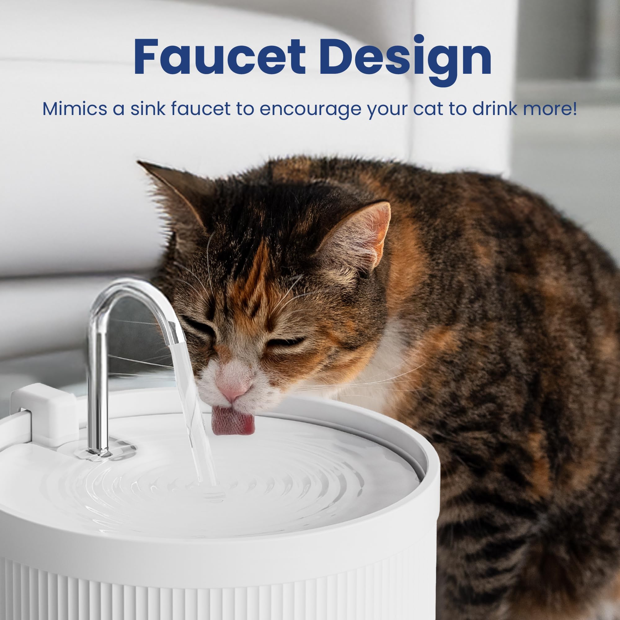 PawsPik Ceramic Serenity Pet Water Fountain – Faucet-Style Spout, Quiet Motor, 5-Layer Filter – BPA-Free Ceramic Bowl for Dogs & Cats, 9-Cup, White - image 3