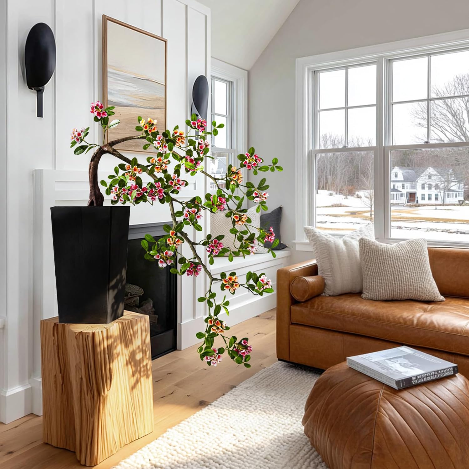 Artificial Bonsai Tree Fake Plant in Pot 2.6FT Artificial Flowers Plants Artificial Spring Flowers Tree Bonsai with Lifelike Leaves Realistic Flowers for Living Room Stairwell Patio Decor(Multicolor)