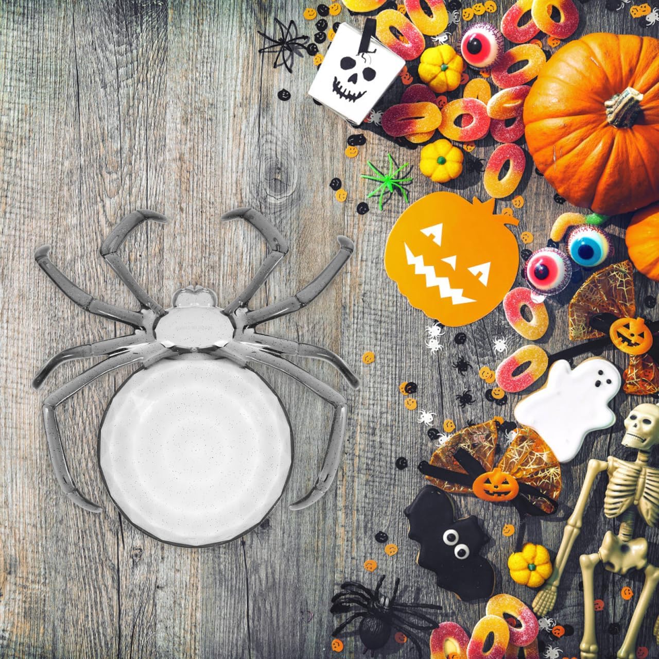 Halloween Style Spider Candy Tray 9.44 Inch Plastic Dessert Plate Multi-Function Fruit Serving Bowl for Home Party Dining