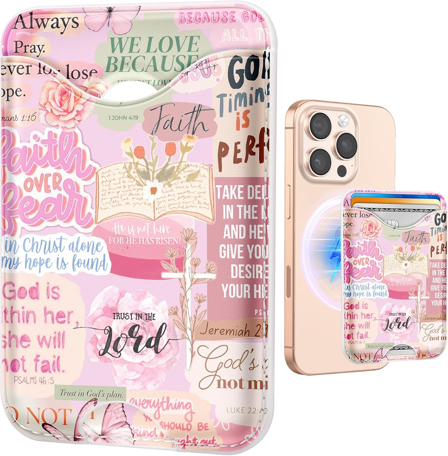 Shorogyt Compatible with Magsafe Wallet Magnetic Card Holder - Phone Wallets Cute Collage Design for Women Teen Girls Slim for iPhone 17/16/15/14/13/12 Series for Apple Mag RFID Magnet, Fit 3 Cards