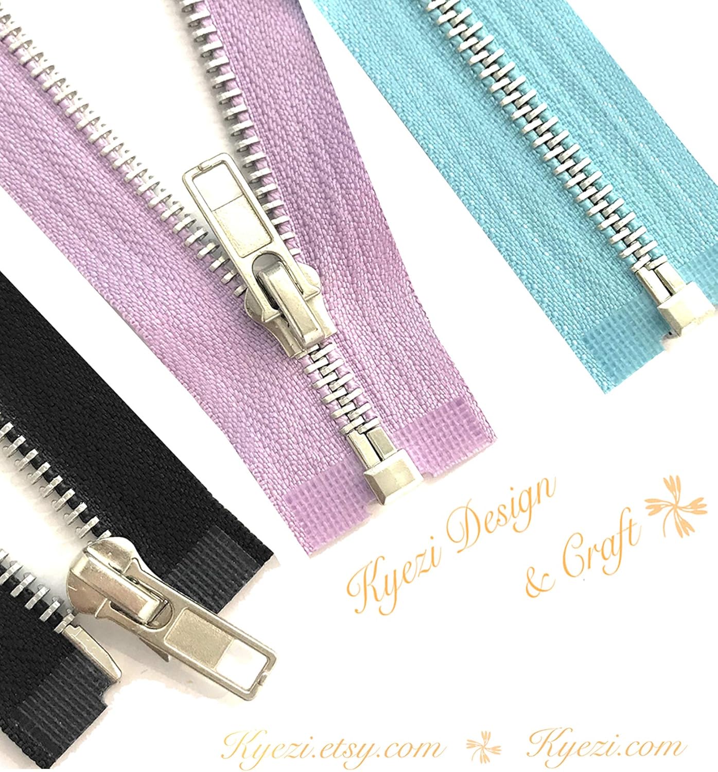 3 Inch - 36 Inch Silver Separating Jacket Zippers, 5 Teeth Zippers, Y-Teeth Heavy Duty Metal Zippers for Jackets, Large Metal Zippers - [Kyezi Design & Craft] (Purple, 32" - 5 Zippers)
