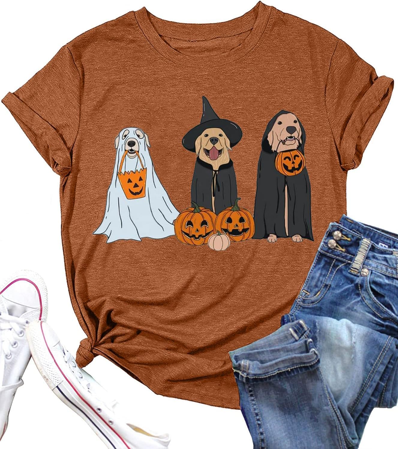 Halloween Shirts for Women Fall Pumpkin Graphic Tees Thanksgiving Short Sleeve Shirt Autumn Holiday Tops