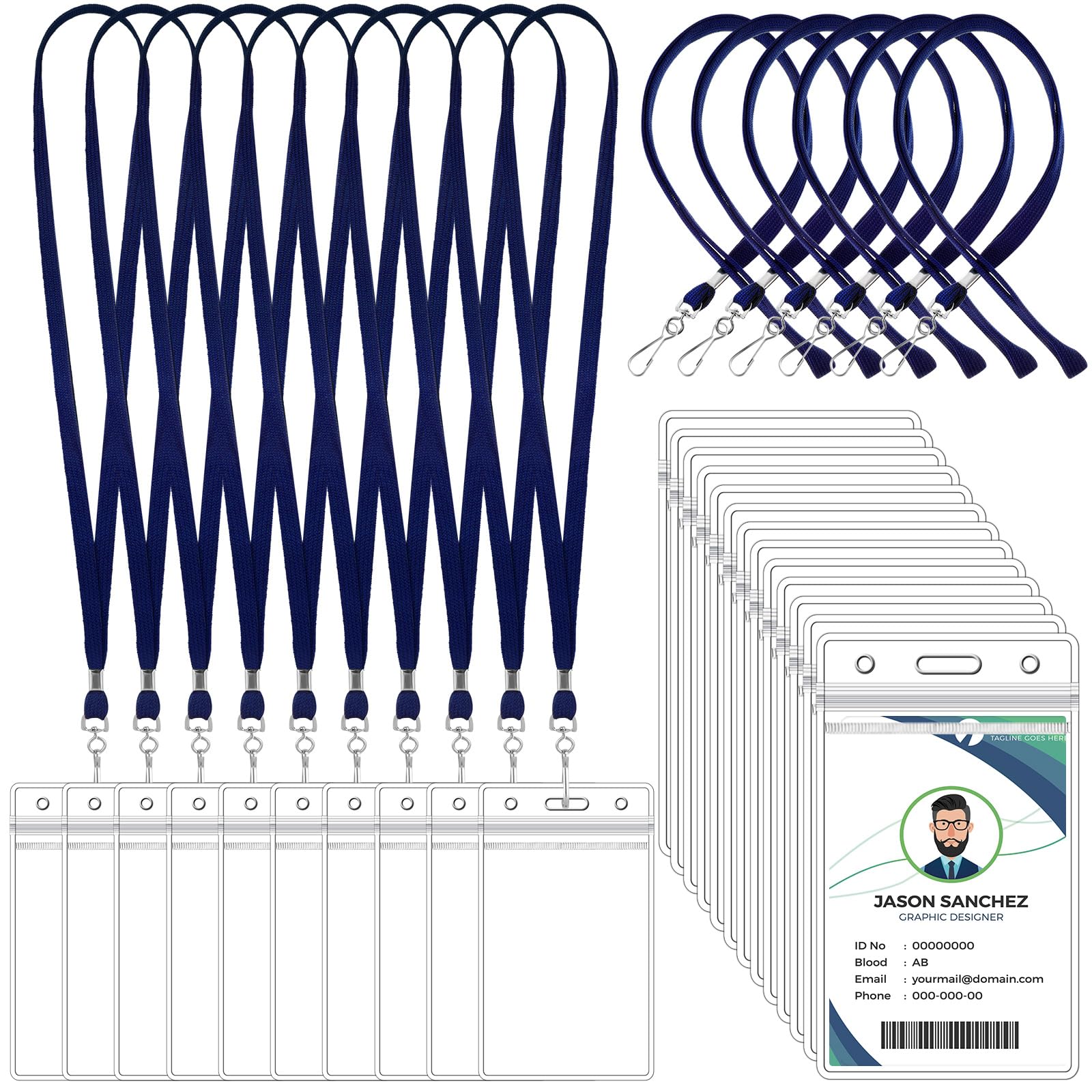 Marspark 50 Set Name Tag Lanyards with ID Holder Clear ID Name Badges Cruise Lanyards Bulk Clip Waterproof Plastic Card Holders for Adults Kids