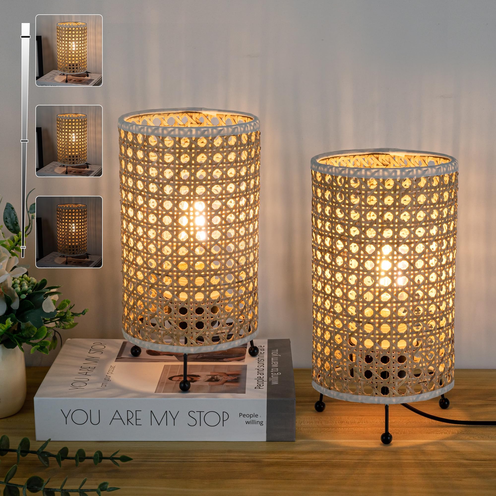 ROMYEAR Bedside Lamps for Bedrooms Set of 2 Ratten Nightstand Lamp