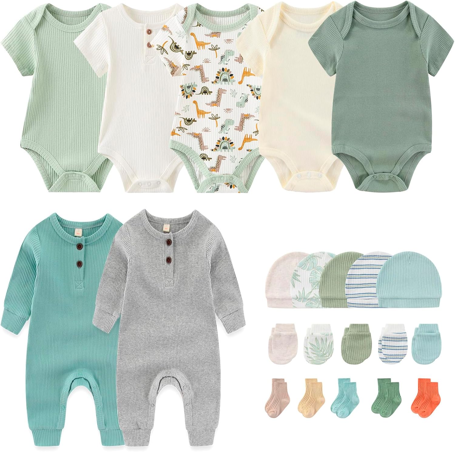 MAMIMAKA Newborn Layette Gift Set 22-Piece Baby Boy Girl Bodysuits Infant Outfits Essentials and Accessories 0-12 Months