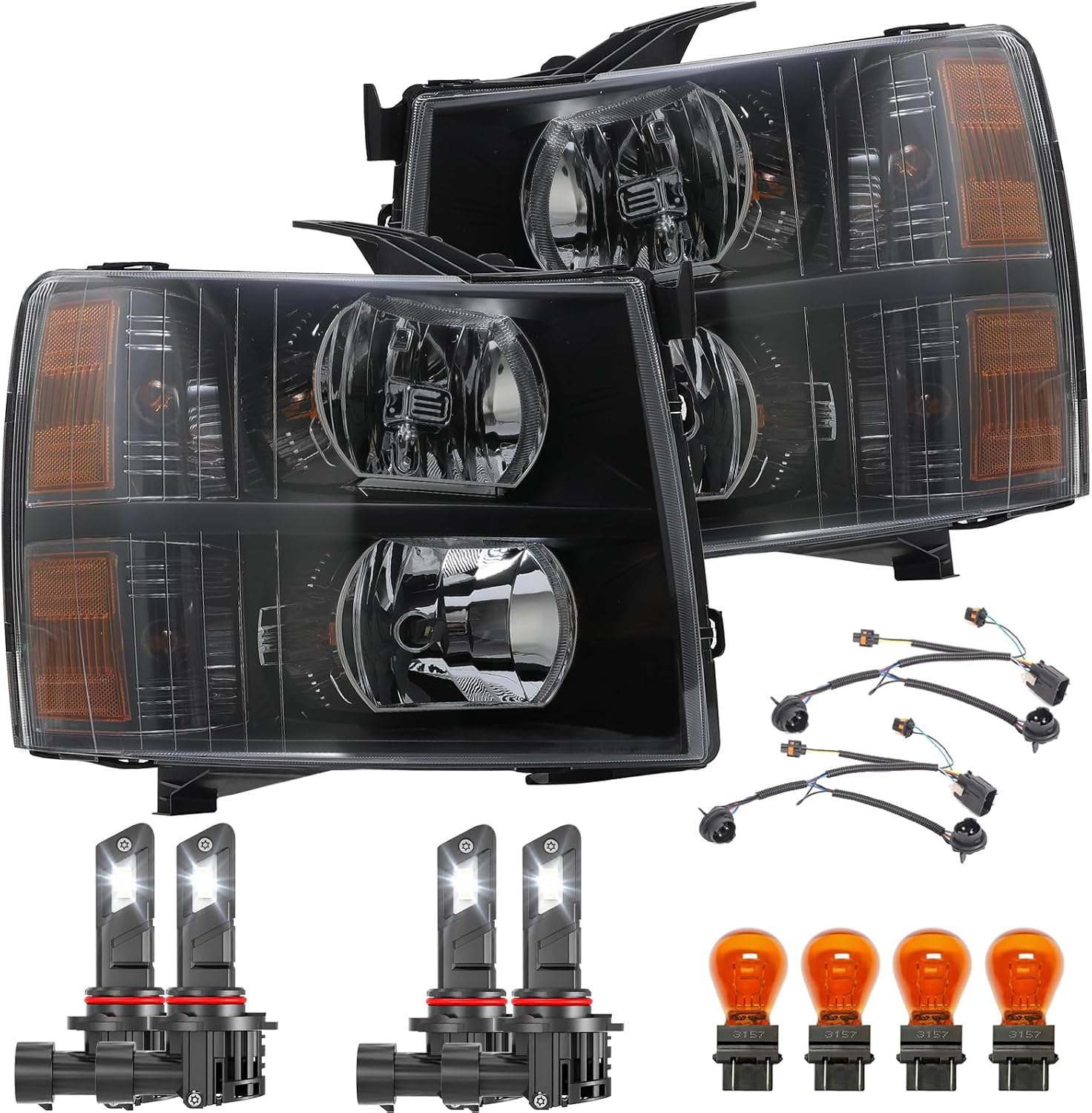 Headlights Assembly - with All Bulbs(9005&H11) &Wiring Harness Socket