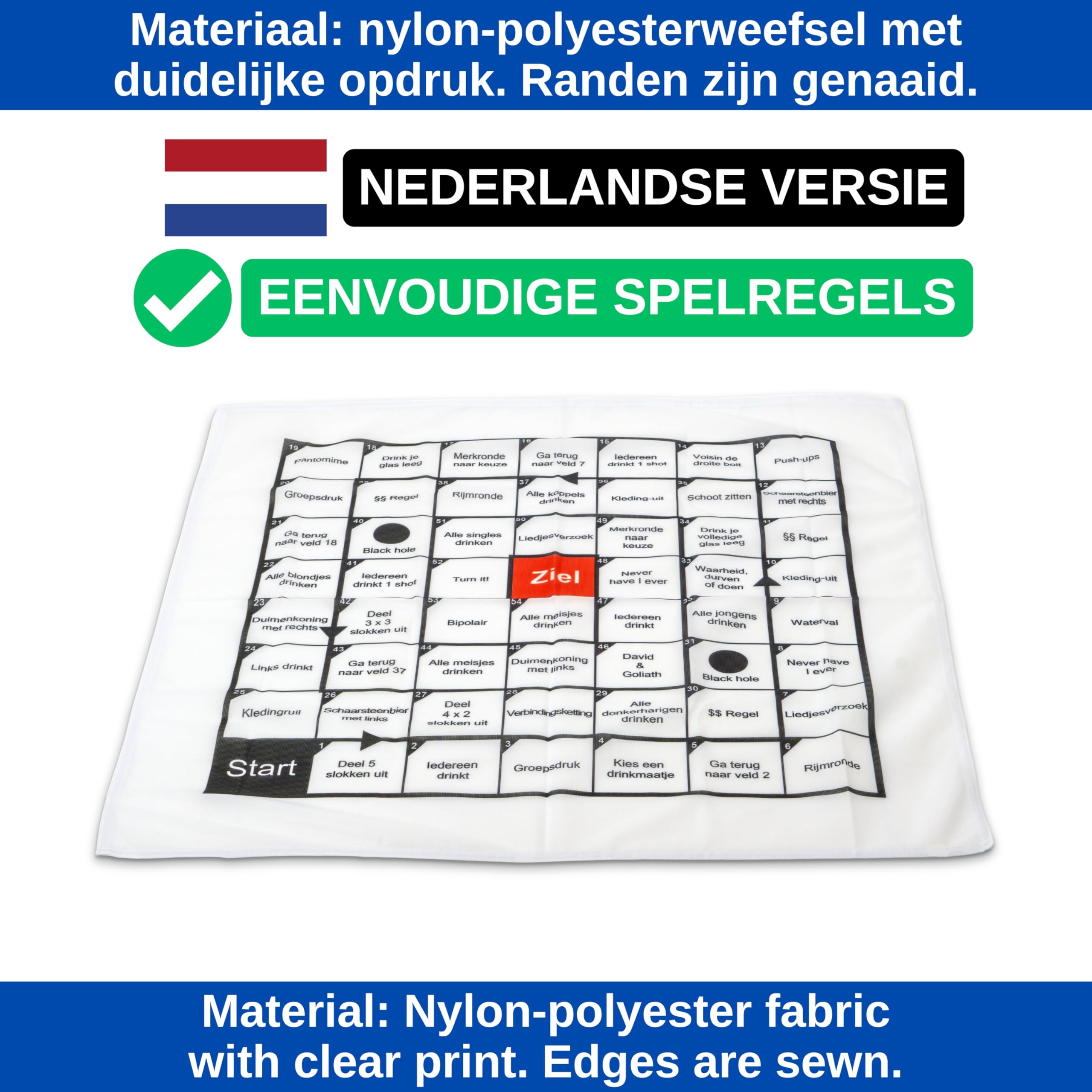 Your Day Mate Polish Drinking Game, Dutch Version, on 70 x 70 cm Tablecloth, 54 Playing Fields with Tasks, Party Drinks Game - Image 3