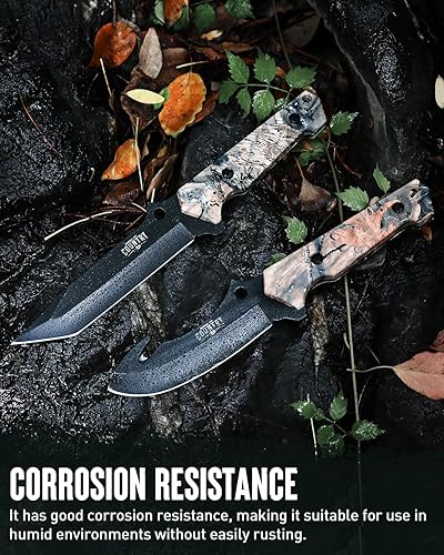 Miniatura 5 de Mossy Oak Juego de cuchillos de caza de hoja fija, 2 piezas, mango de espiga completa, borde recto y cuchillas de gancho intestinal, cuchillo de