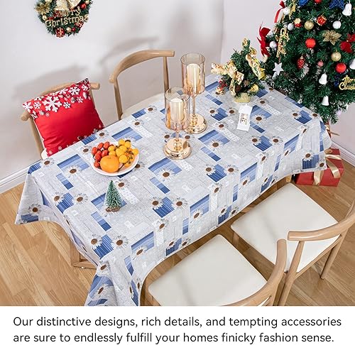 Vista 120 de Mantel rectangular de vinilo de 52 x 70 pulgadas con reverso de franela, mantel para el día de San Valentín, mantel de hule 100% impermeable Azul