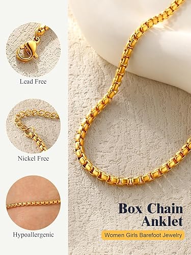 Miniatura 5 de U7 - Tobillera de acero inoxidable para mujer o niña, dorado o dorado rosa 18K con dije diseño de corazóninfinitofigaro, cadena de eslabones de 25 a