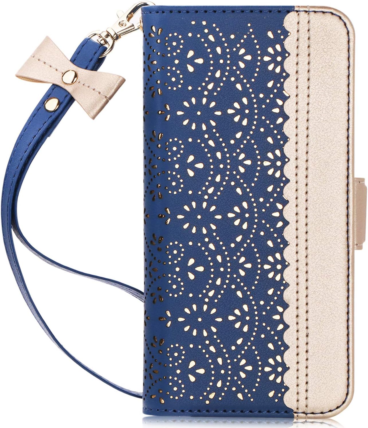 WWW Samsung Galaxy S10 Plus Case,Galaxy S10 Plus Wallet Case, [Luxurious Romantic Carved Flower] Leather Wallet Case [Inside Makeup Mirror] [Kickstand Feature] for Galaxy S10 Plus 6.4"(2019) Navy Blue