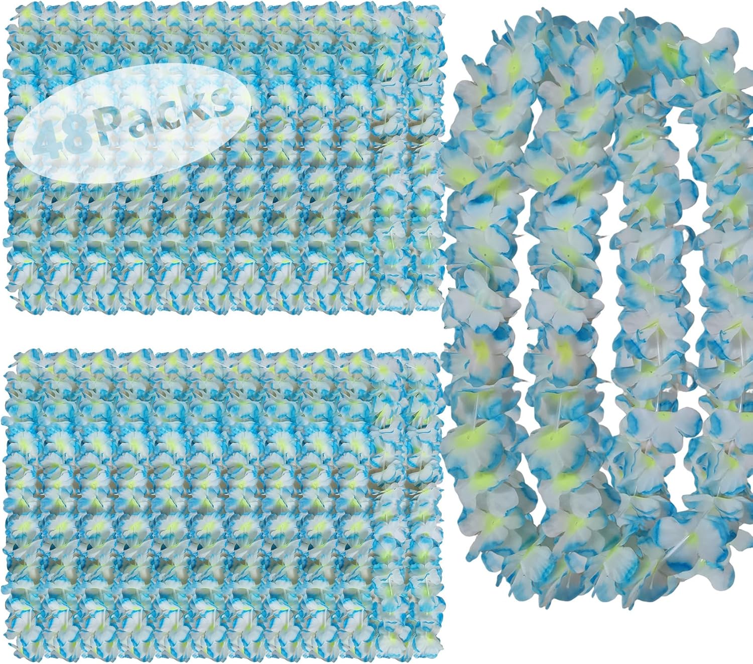 Leis for Luau Party, 48 Count | Thick and Lush Flower Leis for Luau Parties, Graduations, Birthdays, and Beach Weddings | Tropical Party Decorations and Hula Dance Accessories (48Pcs White)