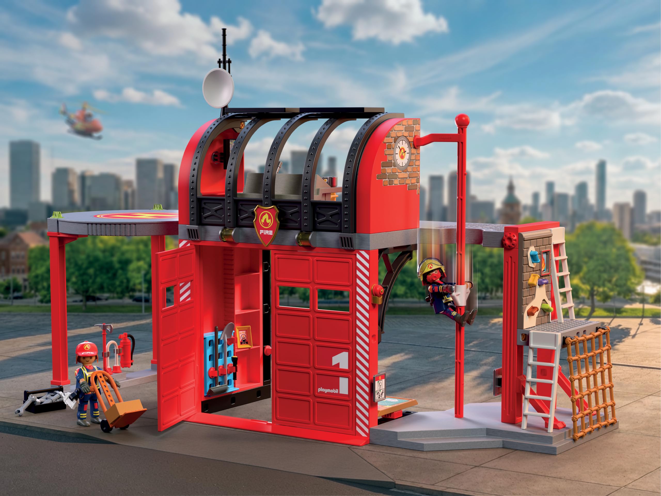PLAYMOBIL | City Action | Grande stazione dei pompieri | Stazione multilivello con centrale operativa, palo scivolo, area di addestramento e molti accessori | Per bambini da 4 anni | 72191