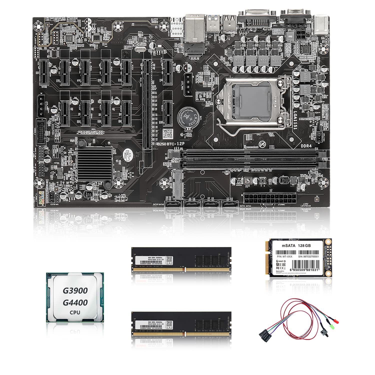 BITEO B250 Mining Motherboard Boot Up Mining Support 3060/3050/2080/1660 12 PCIe X1 to PCIe X16 with