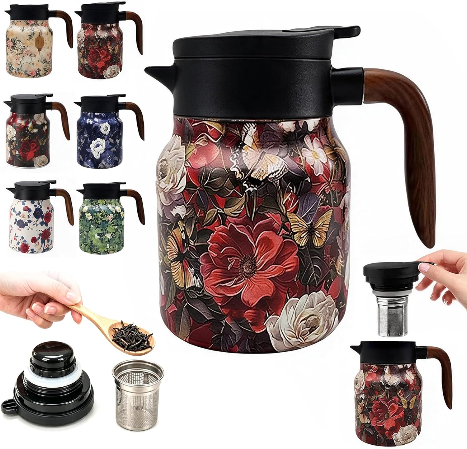 Vintage Teapot with Infuser, 35 oz Insulated Tea Pot for Loose Leaf Tea