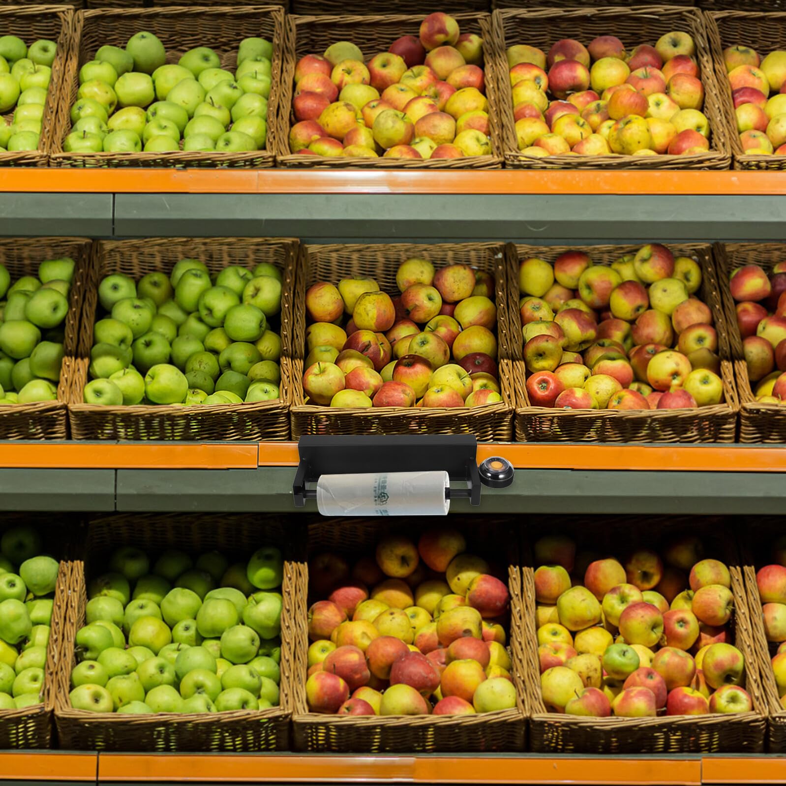 Angoily Soporte para Bolsas de Supermercado Dispensador Lateral y Humectador de Manos, Diseño Compacto, Organizador Colgante para Rollos de Bolsas Plásticas, Uso en Tiendas y