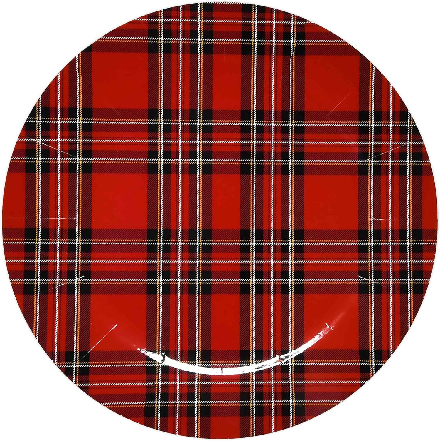 24 Disposable Christmas Buffalo Plaid Round Charger Plates 13" Holiday Dinner Serving Tray Heavy Duty Reusable Paper Cardboard Platters for Table Setting Placemats Cupcake Dessert Weddings Parties