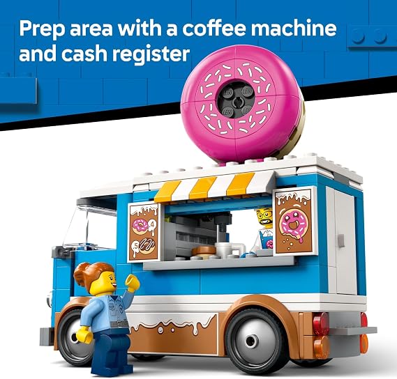 LEGO City Donut Truck Toy - Building Toy for Kids, Boys and Girls, Ages 5+ Gift for Birthdays - Mobile Donut Stand W/ 2 Minifigures & Other Accessories - 60452