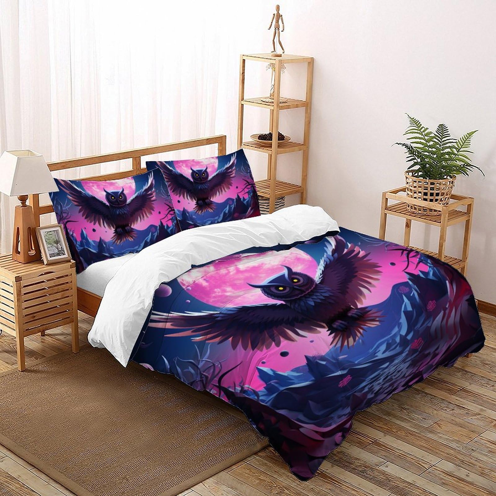 Housse de couette hibou anti-plis en tissu doux pour éviter le repassage du lit