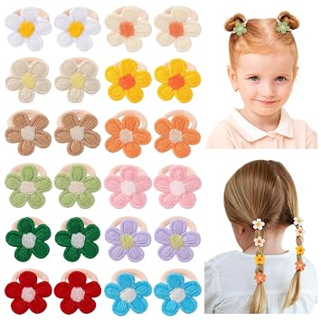 Jollybows 24PCS Toddler Hair Ties for Girls, Baby Hair Ties Christmas Mini Flower Elastic Hair Scrunchies,Soft Ponytail Holders Hair Accessories for Toddlers Baby Girls