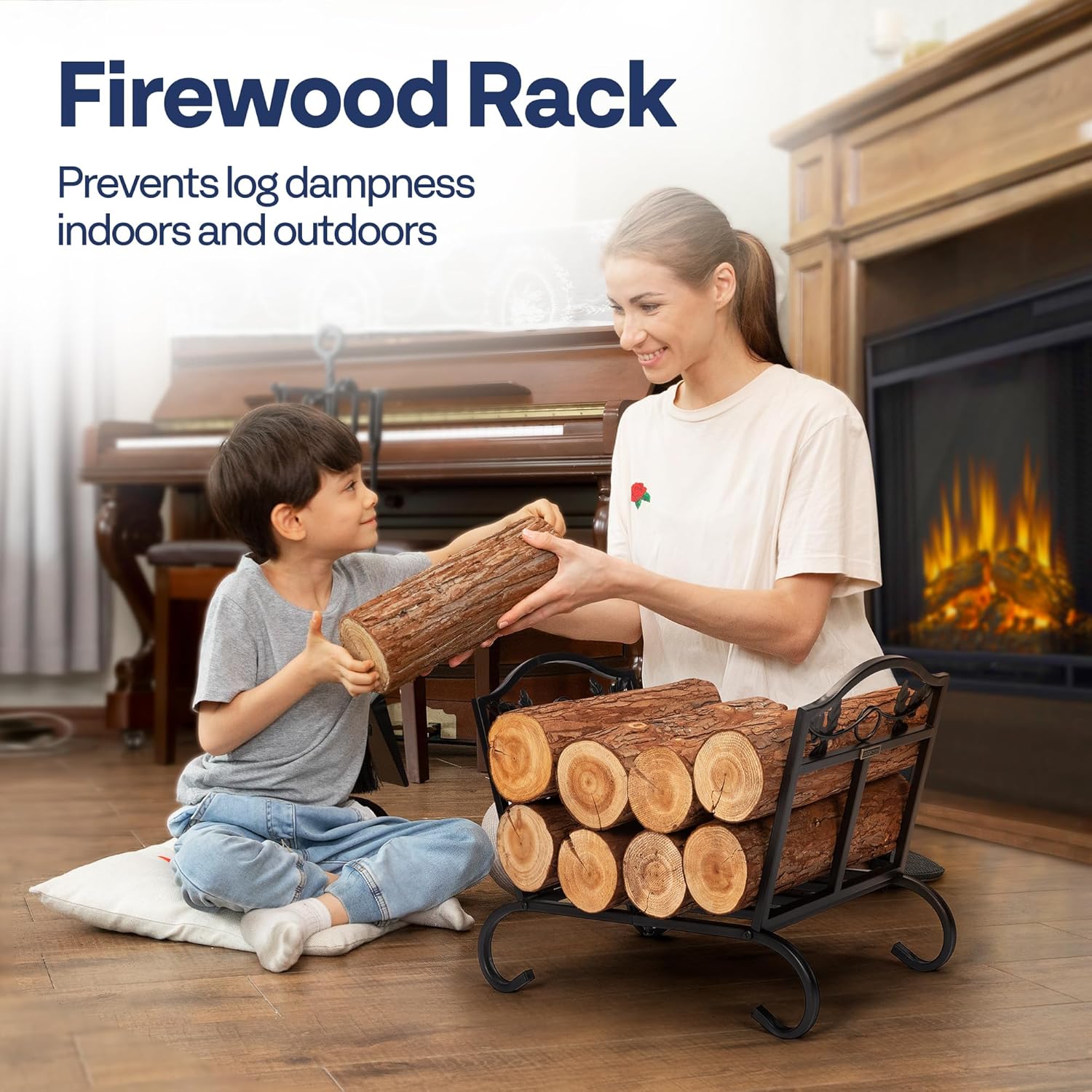 VIVOHOME 41 Inches Firewood Log Rack Hoop 21.5 Inches Folding Firewood Storage Log Rack