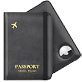 Stouchi AirTag Passport Holder, Slim Passport Holder Family with Airtag Slot, RFID Passport Wallet Cover for Men, PU Leather Passport Case, Anti-Lost Travel Accessories, Black