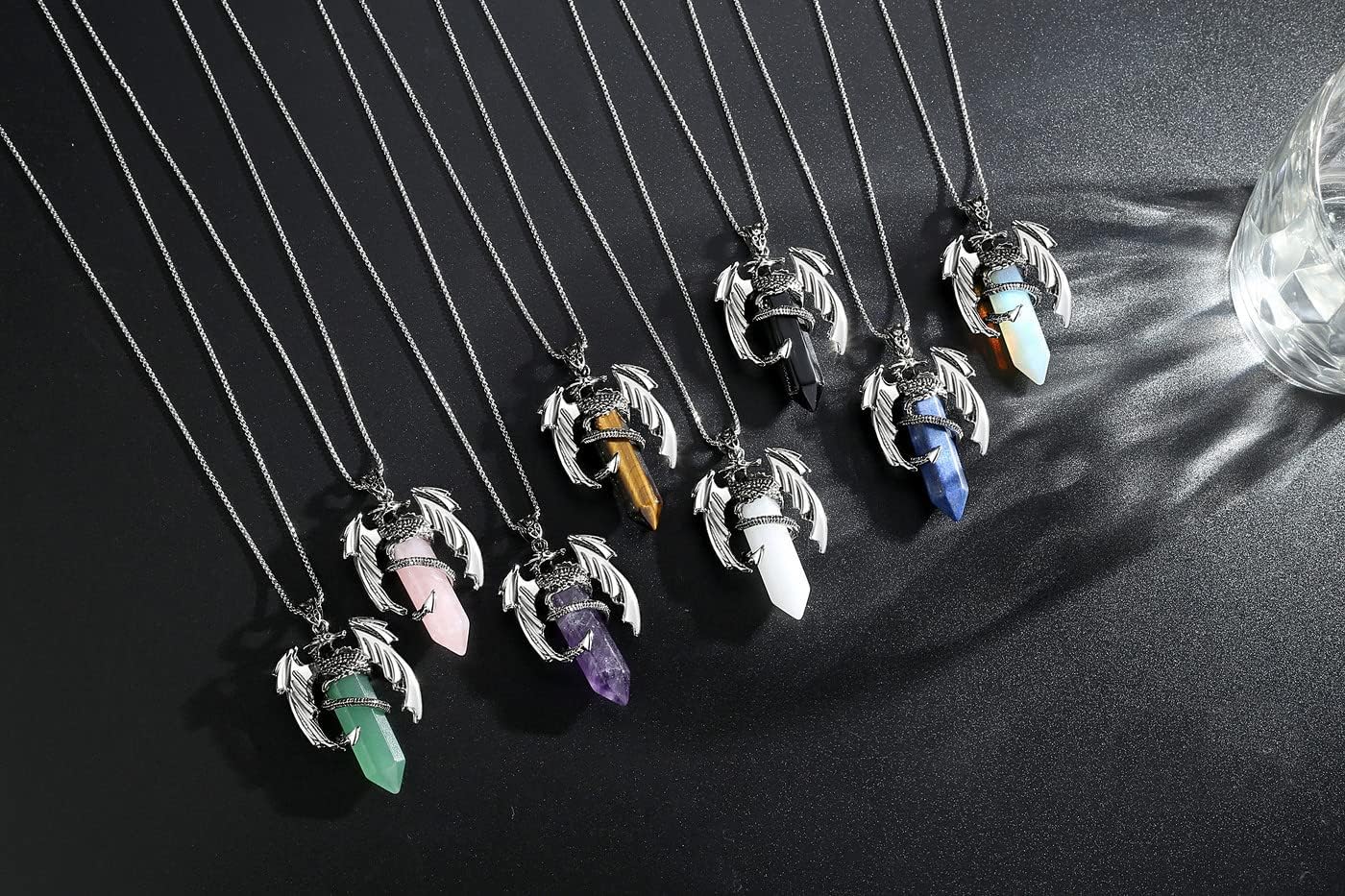 XIANNVXI Crystal Healing Stone Necklace for Men Women Amethyst Vintage Dragon Necklace Cool Simple Retro Natural Reiki Spirtural Witch Gemstone Pendant Jewelry - Image 4