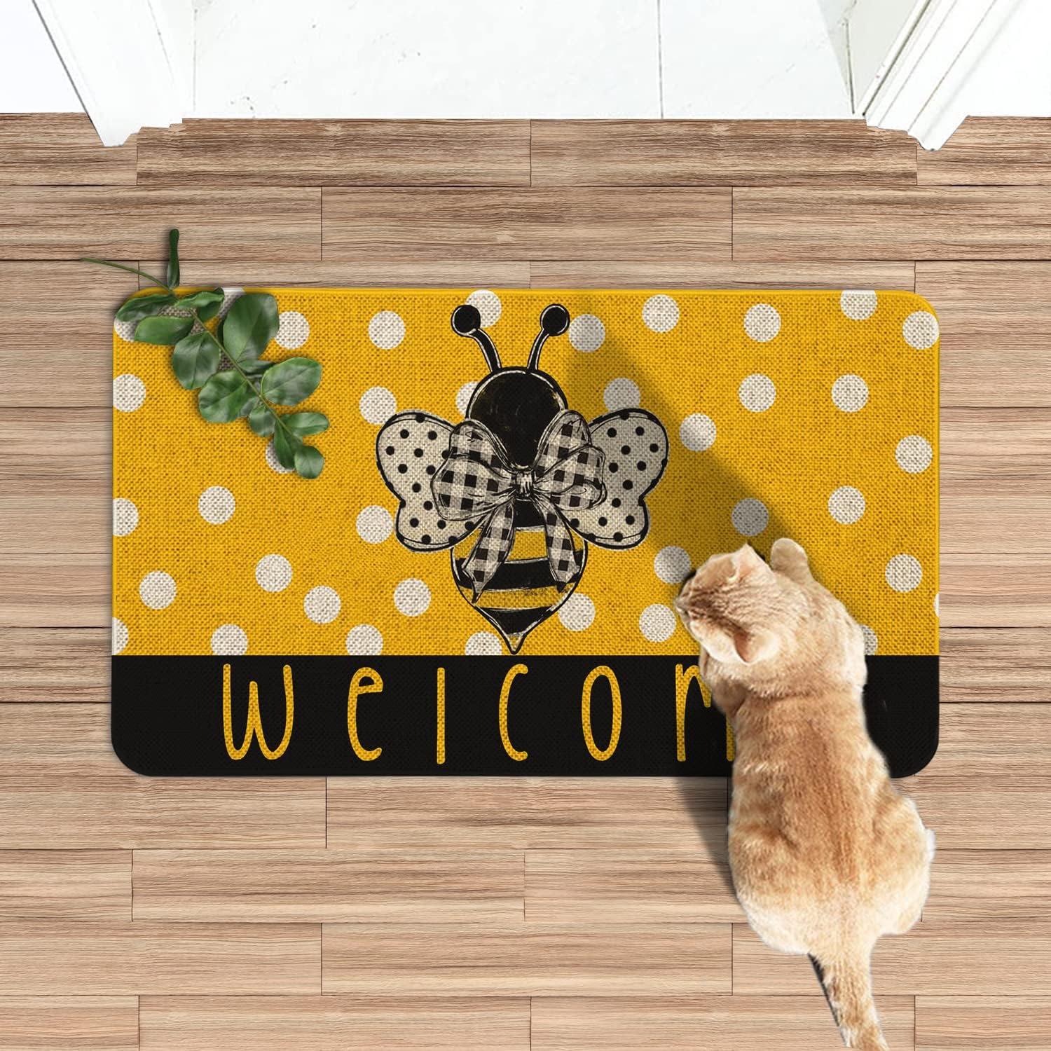 Spring Summer Door Mat 30 X 17 Inch Yellow Bee Welcome Doormat Indoor Outdoor Entrance Floor Mat Non Slip Spring Summer Decor Rubber Welcome Mats