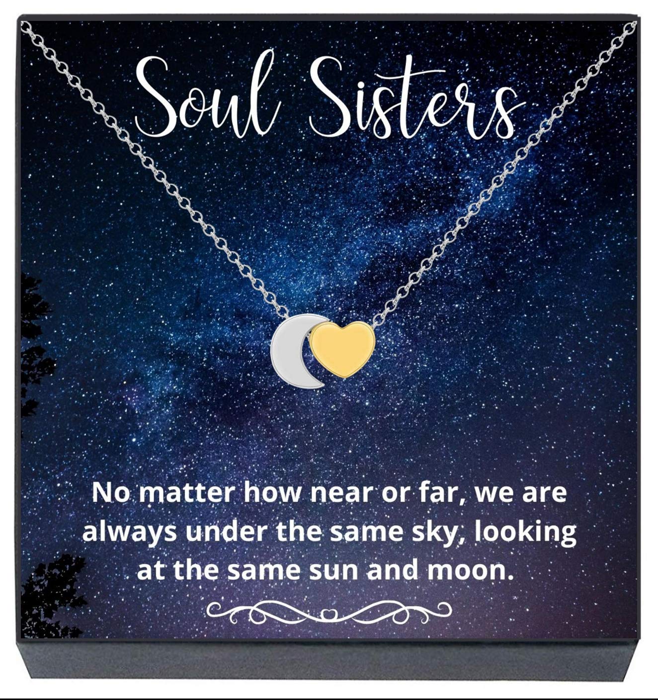 SheridanStarSoul Sisters Necklace, Best Friends Jewelry Gifts, Soul Sisters Moon Heart Necklace, Friendship Jewelry Gifts Best Friends Forever, BFF, Besties, Women, Teens, Girls