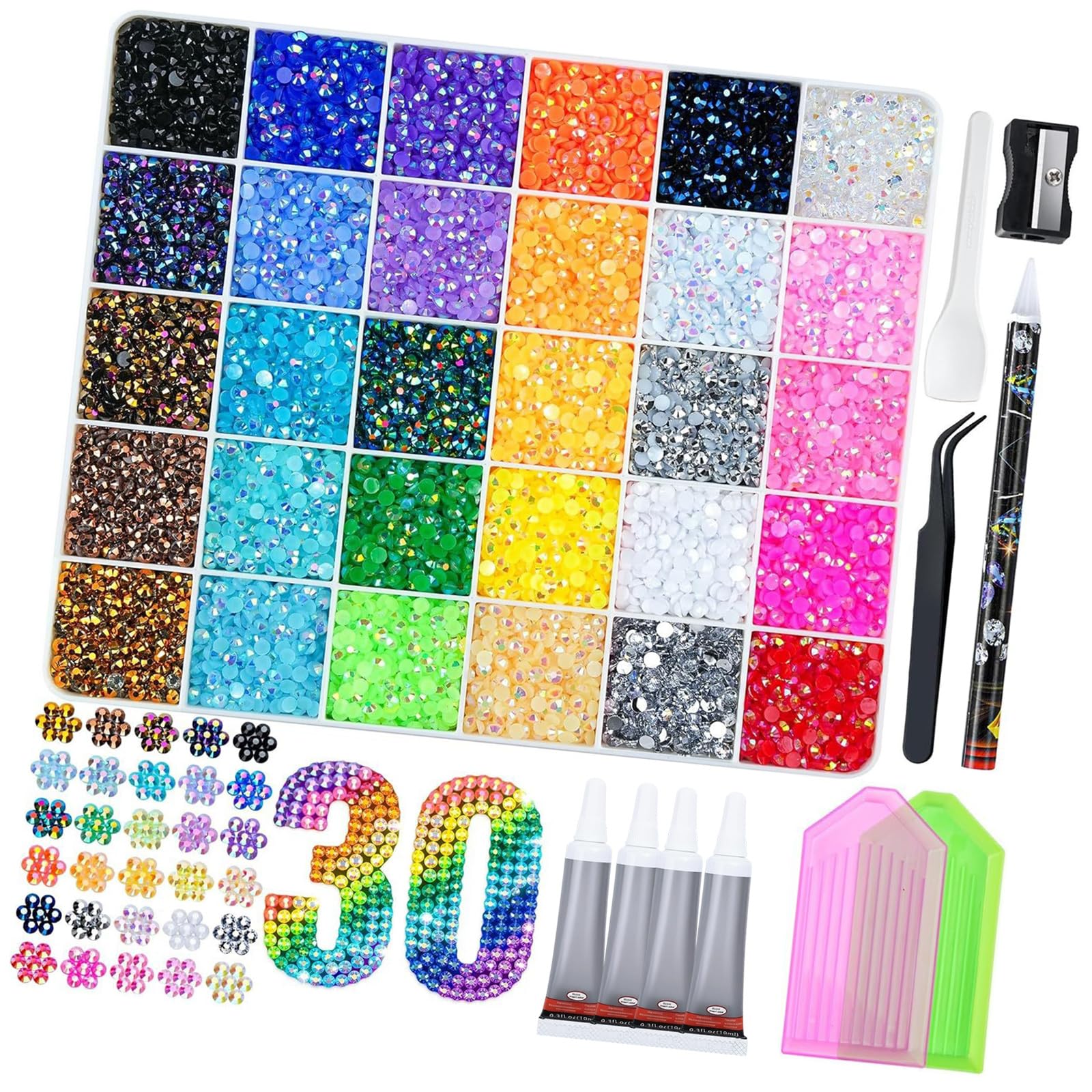 Elnwnnkc Multipurpose Resin Beads Craft Set with 40000Pcs Flat Back Resin Beads and Accessories for Sewing and Jewelry Making Set