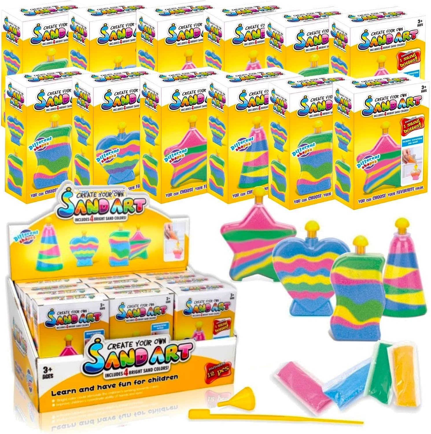 Liberty Imports Sand Art Kits for Kids - Create Your Own Colored Sand Art, Includes Bottles, Funnels, Sticks, Bags of Sand for Arts and Crafts, Schools, Birthday Party Favors Bulk (12 Pack)