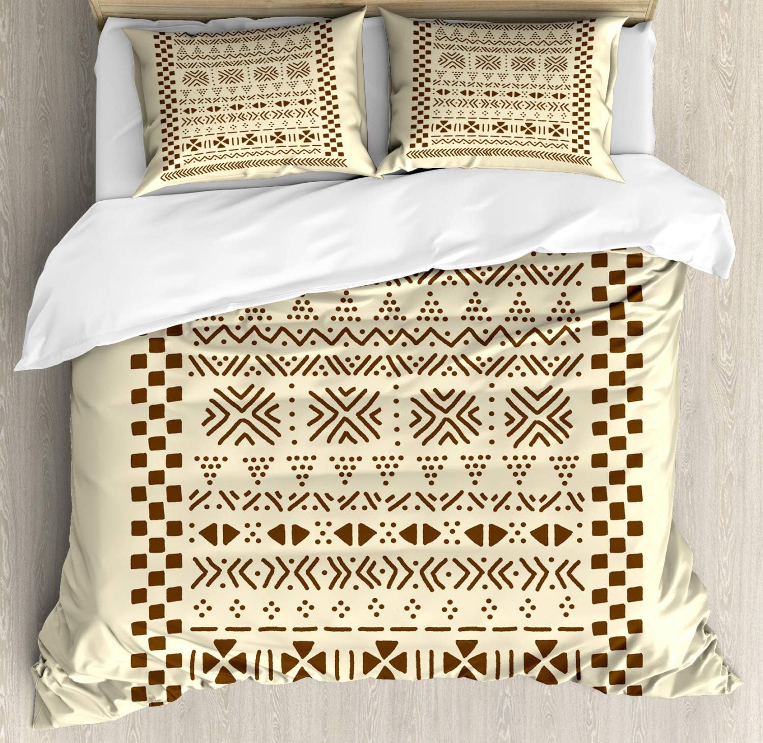 Ambesonne Pine Cone Duvet Cover Set, Nature Growth Conifers with Fir Branches Christmas Tree Cedar Spruce Background, Decorative 3 Piece Bedding Set with 2 Pillow Shams, Queen Size, Umber White