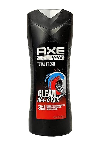 Axe Hair 3 en 1 - Total Fresh - Champú + acondicionador + gel corporal - Peso neto 16.0fl oz por botella - Paquete de 3 botellas